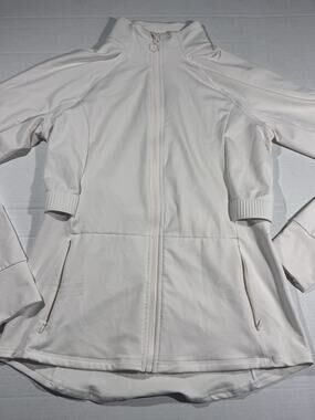 Fabletics Women’s L Cream Full Zip Athletic Jacket Thumbholes Zip Pockets